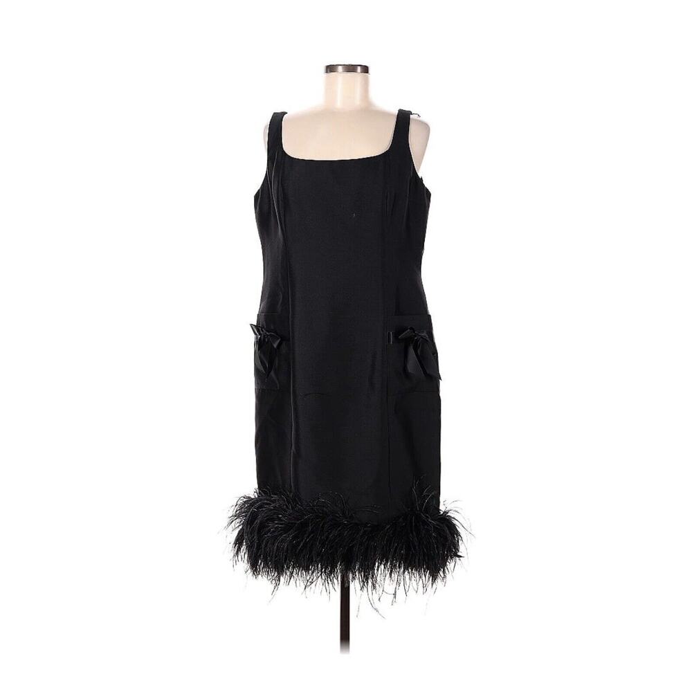 Classic Black Feather-Hem Midi Dress